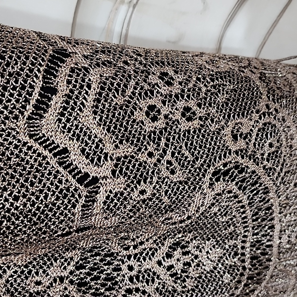 NWT SLNY Gold Blouson Halter Crochet Fringe Hem Short Dress Sz 8P - Picture 7 of 10